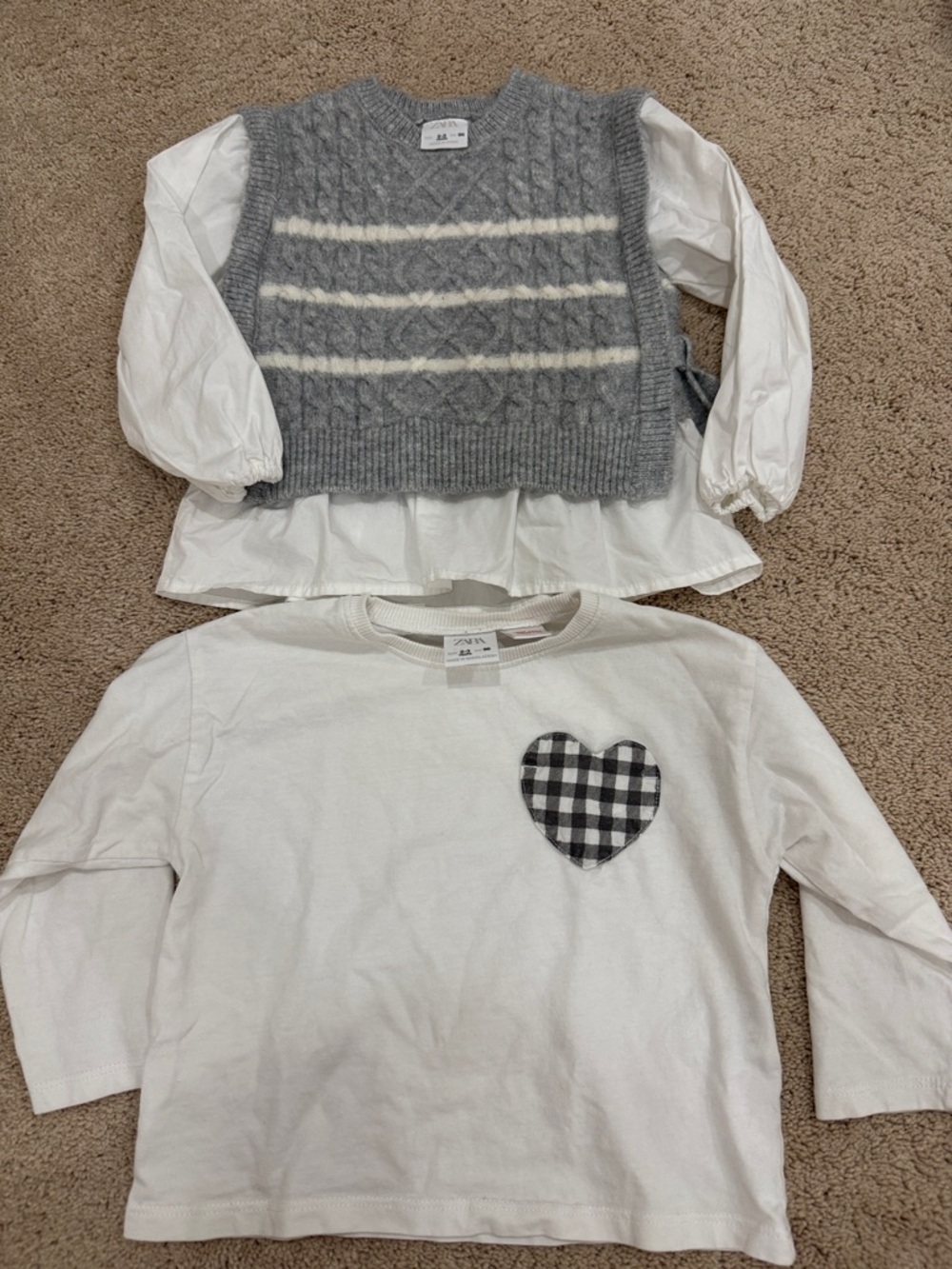 Zara Gray Knit Vest Layered Over White Long Sleeve Top